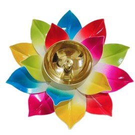 Brass Oil Lamp Akhand Diya Indian Oil Lamp Diwali Decoration Puja Lamp Akhand Lotus Diya Multicoloured (1)