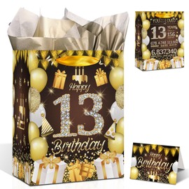 Ggjgrpx - Bolsa de regalo para fiesta de cumpleaños 13 – Dulces decoraciones para niñas y adolescentes, suministros para envolver regalos, sorpresa de oro negro con tarjeta de felicitación