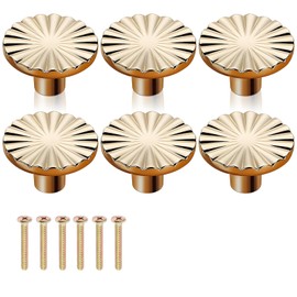 aieieii 6 Pcs Gold Drawer Knobs, Gold Knobs for Drawers Round Door Kitchen Hardware Cupboard Knob, Single Hole Handle with Screws for Home Decorating Cupboard Wardrobe (37mmx23mm)