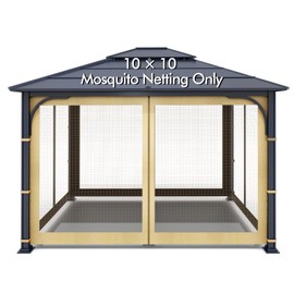 Wonwon Gazebo Universal Replacement Mosquito Netting Outdoor Canopy 4-Panel Screen Walls with Zipper for 10' x 10' Gazebo (Mosquito Net Only) (Beige)