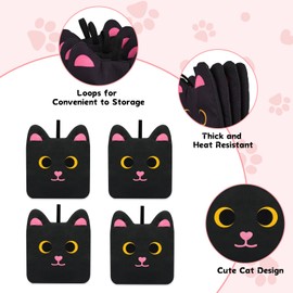 NIGOWAYS 4PCS Black Potholders - Pot Holders for Kitchen,Cute Cat Design Hot Pads with Pocket and Hanging Loops,Heat Resistant Hot Pad Oven Mitts for Kitchen Cooking and Baking
