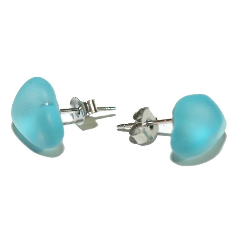 Light Blue Sea Glass Stud Earrings (S117)