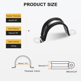 uxcell 14 Pcs 38mm(1-1/2") Cable Clamp, 304 Stainless Steel Rubber Coated Cushioned Insulated Cable Clamp 2 Hole U-Tube Strap Clamp for Lines Pipe Hose Wire Cord Installation, Black