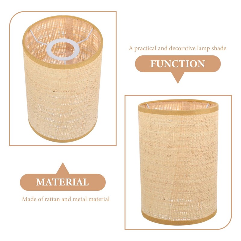 Rattan Drum Lampshade Replacement E27-E14, Clip On Barrel Lampshade Natural