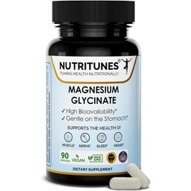 Magnesium Glycinate – High Bioavailability, Gentle on The Stomach, Multi-Action Support for Nerve, Sleep, Muscle, Bone, and Cellular Health – Vegan, Non-GMO, Allergen-Free – 90 Capsules.