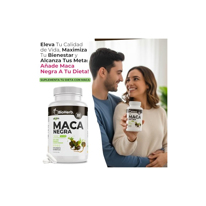 BioHerb® | Maca Negra 100% Pura con 360 Capsulas, Extremadamente