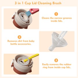 NONENDU NONENDU 3 in 1 Cup Lid Cleaning Brush, Portable Cup Cleaner Brush, 2024 New Water Bottle Cleaner Brush, 3 in 1 Multifunctional Cleaning Brush for Home Kitchen Cleaning Tools3PCS