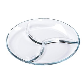 FOYO Round Tempered Glass Serving Platters/Trays - 3 Sectional -10'' Diameter, Set of 2