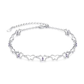 PRAYMOS Butterfly Bracelet 925 Sterling Silver Bracelets for Women Adjustable Bracelet Birthstone Butterfly Jewellery Gifts, Sterling Silver