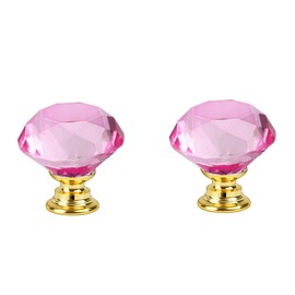 Crystal Drawer Knobs from Hotooldo -30mm Gold Base Glass Drawer Knobs Crystal Door Handles Diamond Shaped Pulls with Screw for Home Kitchen Office Chest Cabinet Drawer,2Pcs Pink-Gold Base