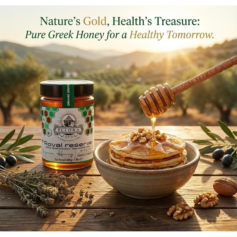 Ellora Farms Organic Greek Honey, Wild Thyme, Raw Unfiltered, Preservative