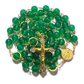 GeekTenet Rosary Beads Chaplet Natural Agate Rosery Cross Catholic gifts (Green)
