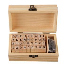 Yansanido 36pcs/Set Mini Small Wooden Stamps Box Multipurpose 0.2'' / 5mm Number A-Z Alphabet Letter Wood Rubber Stamp (A)