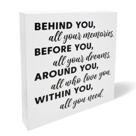 Graduation Quote Wood Box Sign Decor Positive Behind You All Your Memories Wooden Block Plaque Rustic Home Desk Table Shelf Wall Decoration Grad Gift