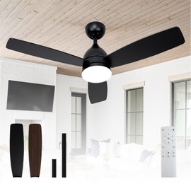 Minislak 42 Inch Black Ceiling Fan with Light and Remote Control,6 Speed,3CCT,Reversible DC Motor Indoor Ceiling Fan with Bedroom/Living Room