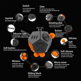 Fidget Cube 12 Sided Fidget Toys for Adults with 12 Fidget Functions Infinity Cube Stress Anxiety Toys with Click Ball Office Classroom Toy Gift for Children, Adults,Teen