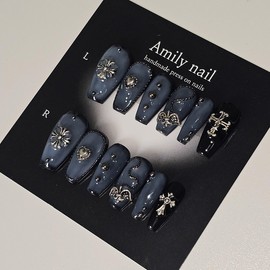 Black Chrome [Handmade Nail Tips] Emily Nail - Short Square / 블랙크롬 [수제네일팁] 에밀리네일 - 숏스퀘어