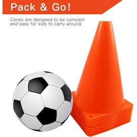 HCE 23cm Soccer Cones - 9" Football Training Cones - Sports Games Cones Pack of 6 Professional Durable High Visibility Agility Cones High-Quality Orange Vinyl Cone Markers for Kids and Adults