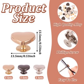 PH PandaHall PandaHall 15 Sets Screw Rivets Leather Rivets Heart Rivets Button Decoration Rivets for Purse Handbag Shoes Leather Craft Clothing Belt