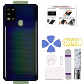 GREEN FUSION Compatible with Galaxy A21S Back Cover Replacement, A21S SM-A217F Back Glass Door with Pre-Installed Camera Lens, Repair Tools & Instruction, Black