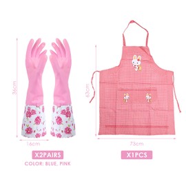 WUFGWBD 2 Pairs Of Dishwashing Gloves, 1 Apron, Household Cleaning Gloves, Long-Sleeved Wide Mouth Gloves, Waterproof Housework Gloves, Cleaning Gloves, Dishwashing And Cleaning Protective Set