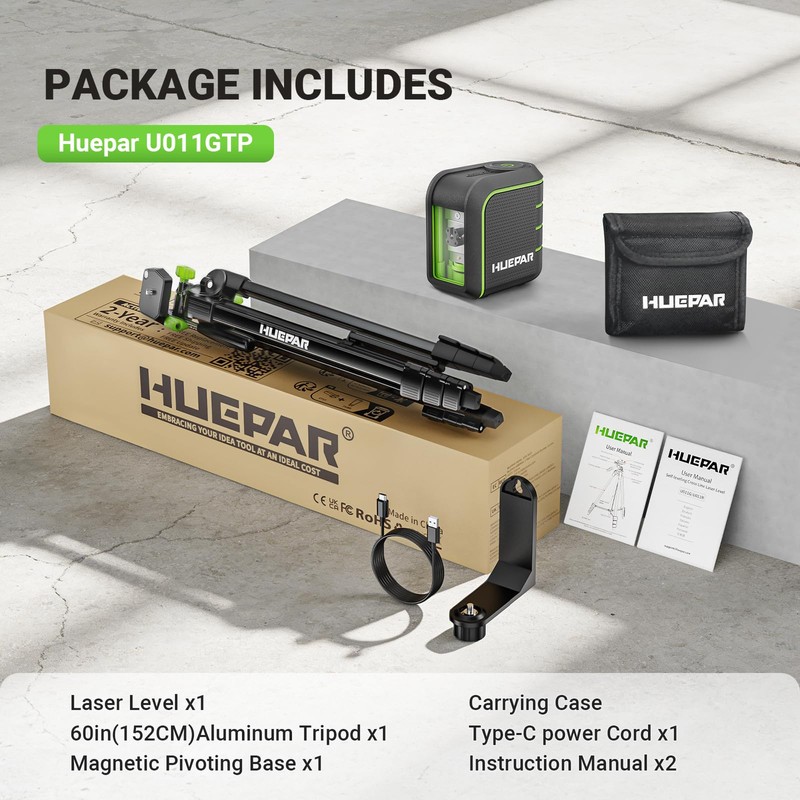 Huepar Self Leveling Laser Level with 60" Tripod U011G