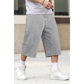 Heyfanee Mens Baggy Jorts Loose Fit Below Knee Jean Shorts Men Big and Tall Denim Shorts for Men Plus Size Light Grey 42
