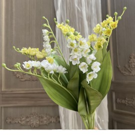 OUKEYI 8 Branch Lily of The Valley Artificial Flowers, Lily of The Valley Plastic Flower ，Wind Chime Orchid Outdoor Bridal Wedding Bouquet for Home Garden Party Wedding Decoration (Yellow)
