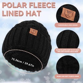 OZERO Gloves Beanie Scarf For Women: Knit Fleece Lined Hat Black Beanies For Women Christmas Womens Scarf Winter Warm Womens Gloves With Touchscreen Fingers For Snow Cold Weather Running Driving