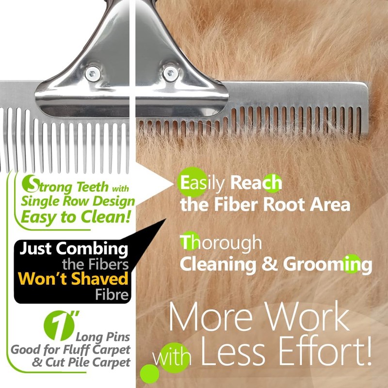 Pet Hair Carpet Rake - Multi-Surface Brush & Broom for