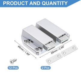 sourcing map 2 Pcs Magnetic Push Latches for Cabinet Door, 1.89x2.68 Inch Push to Open Door Latch Cabinet Hardware, Hidden Door Release Drawer Pull on Closet Touch, Metal Silver 48x68mm