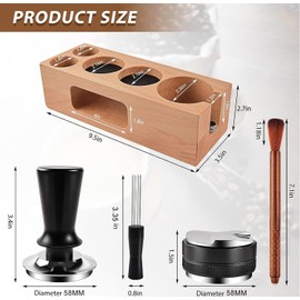 Espresso Accessories Kit 5-PCS Including Wooden Portafilter Station Organizer | 58MM Coffee Distributor | 58MM Tamper Press | WDT Stirrer Needle | Coffee Mat Brush, Multipurpose Espresso Tools