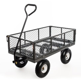 Heavy Duty Steel 900Lbs Wagon Garden Carts, Utility Pullable with Removable Folding Sides, All Terrain Wagons for Outdoor, Garden, Farm, Yard, 43" x 21"x 21" inch, Black