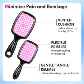 Aussumy Vented Detangling Hair Brush - 2 Pack Mini Round Detangler Hairbrush with Soft Bristles for Effortless Tangle Free - Ideal for Wet Dry or Damaged Hair for Women Men Kids - Pink & Pink