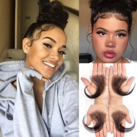 Edges Hair Top Swiss HD Lace 100% Real Human Hair Reusable Breathable Invisible Lace Hairline Baby Hair Stripes Natural Black Curly Baby Hair for Women (4pcs)