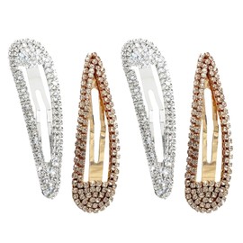 4Pcs Hair Clips Metal Snap Hairpins Bling Crystal Hair Barrettes Glitter Hair Decorative Party Valentine's Day Hair Accessories for Women Girls
