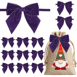 LiBongTa 12 PCS Purple Bows 5" Velvet Ribbon Bow, Decoration Gift Bow, Christmas Bow for Gift Wrapping, Christmas Bow and Ribbon Set, Bow Decorations for Party, Gift Bags, Invitation Cards