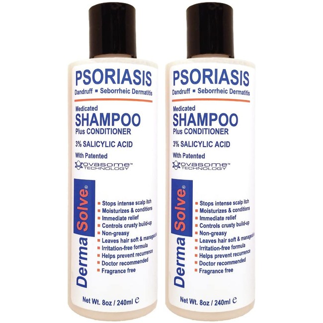 Scalp Psoriasis, Seborrheic Dermatitis & Dandruff Shampoo Plus Conditioner by DermaSolve (2-Pack) | Naturally Heals Itchy Flakey Inflamed Skin and Provides Soothing Moisturizing Relief