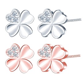 CONILOK Zircon Clover Earrings Silver 925 Stud Earrings Women's Jewellery Earring Gifts for Women Girls Girlfriend Mother Birthday Wedding Christmas Day Valentine's Day, Silver, Cubic Zirconia