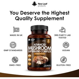 Mushroom Complex - Lions Mane Mushroom Cordyceps Mushroom Chaga Mushroom Reishi Mushroom Shiitake and Maitake Mushroom Blend - High Potency Mushroom Supplement - Made in The UK Made in The UK