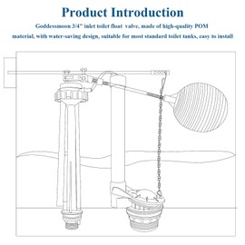 Goddessmoon Toilet Float Fill Valve Replacement Kit, Universal Toilet Repair Kit, Includes G3/4" Inlet Fill Valve, Ballcock, and Ballcock Lever, Water-Saving Design WC Repair Parts