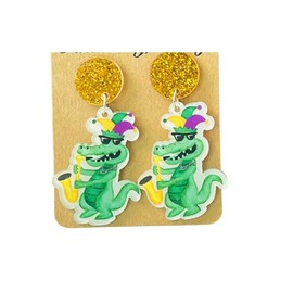 Carnival Animal Modelling Earrings,Mardi Gras Dangle Earrings,Lobster/Disour/Alligator/Gnome Earrings-dinasour
