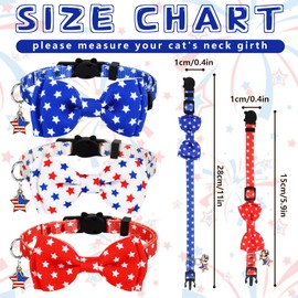 JarThenaAMCS 3Pcs Patriotic Cat Collar American Flag Star Collar with Breakaway Bell Bow Red White Blue 4th of July Adjustable Kitten Collars for Independence Day Girl Boy Cat Small Pet