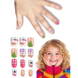 Cute Press on Nails for Kids,Girls Trendy Stuff Fake Nail Kit for Ages 3-12, Pre-glue Glitter Short Christmas Nails Stick on Nails, Great for Girl Birthday Gifts,Party&Makeovers Decoration