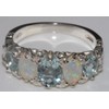 LetsBuyGold 925 Sterling Silver Natural Aquamarine and Opal Womens Band