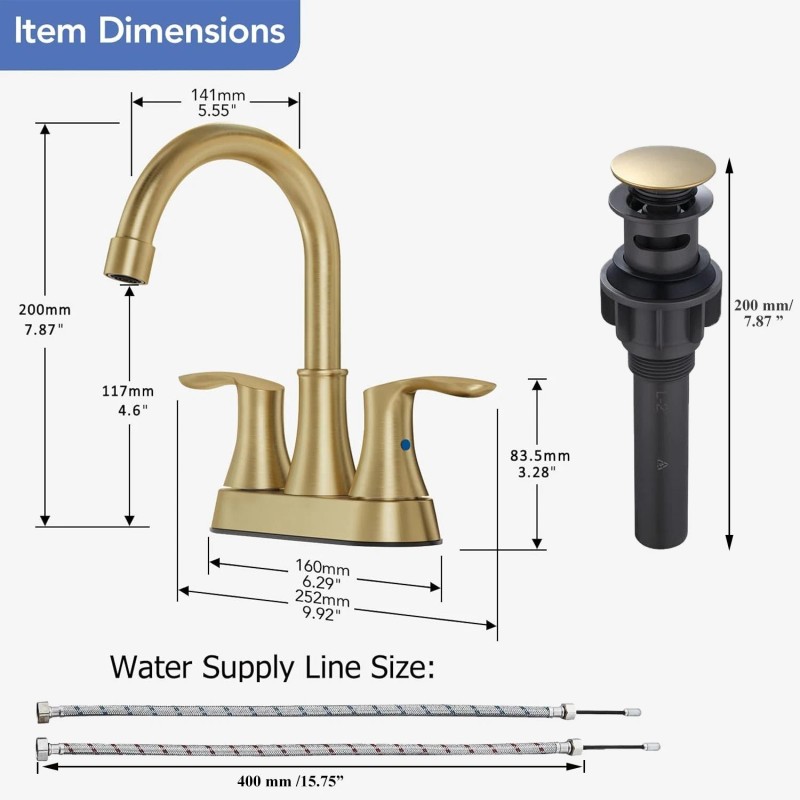 SHOWER-HOME Brushed Gold Bathroom Sink Faucet Waterfall 2-Handle Centerset Vanity