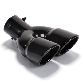 EFUTURETIME Terminale di Scarico Auto Universale a Doppia Uscita Curvo in Acciaio Inox, Diametro Esterno 63 mm, Regolabile per Tubi da 35 a 58 mm (Nero Lucido)
