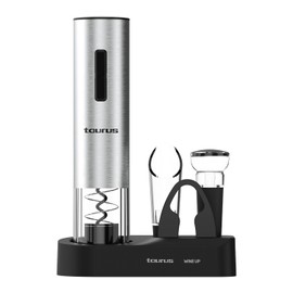Taurus - Cavatappi Elettrico Professionale Wine Up + Ricaricabile | Apre in 6-8 s | Luce LED | Accessori: tagliacapsule, Decanter, Tappo Pompa a Vuoto, Base, Cavo USB