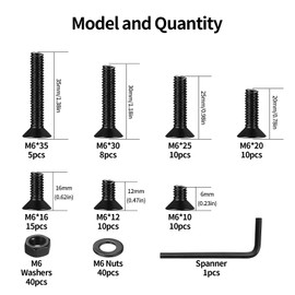 149 Pcs M6 Screws Set, M6 Bolts and Nuts Set, Countersunk Bolts Set, Flat Head Machine Screws and Nuts and Washers Set, Hex Socket Head Cap Screw Assortment with Wrench
