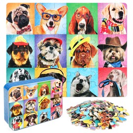 LELEMON Puzzles for Kids Ages 4-6,Dog 60 Piece Puzzles for Kids Ages 4-8,Children Jigsaw Puzzles Kids Puzzles in a Metal Box,Educational Learning Puzzle Toys for Girls and Boys